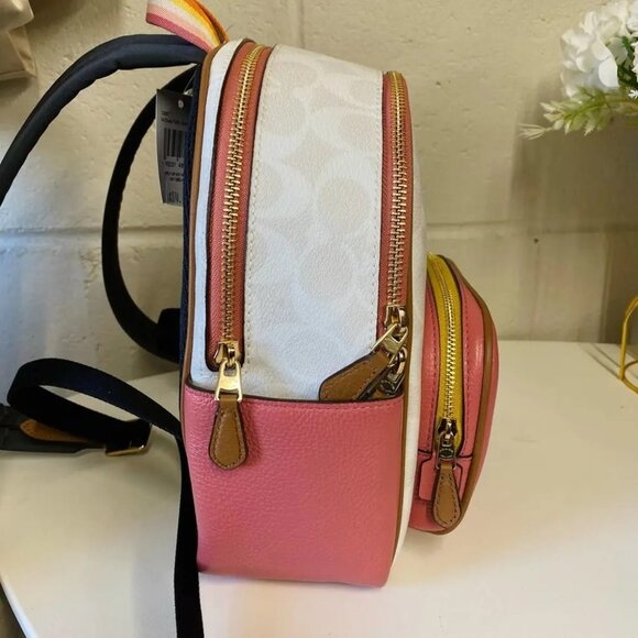 Coach C8257 Mini Court Backpack In Signature Canvas In Chalk/Taffy Multi - Picture 6 of 10